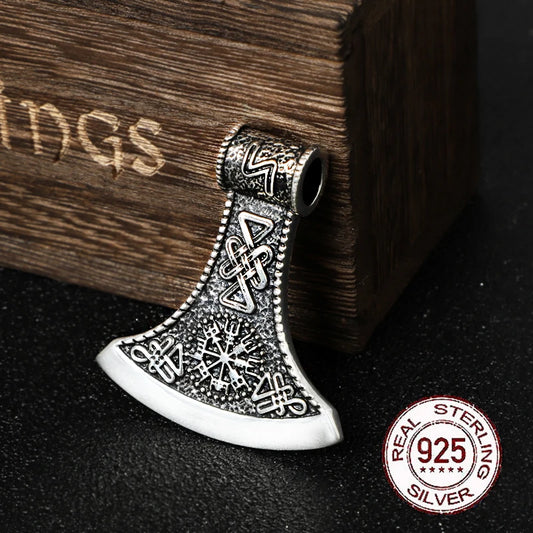 Oathbound Axe - Sterling Silver Vegvísir Pendant