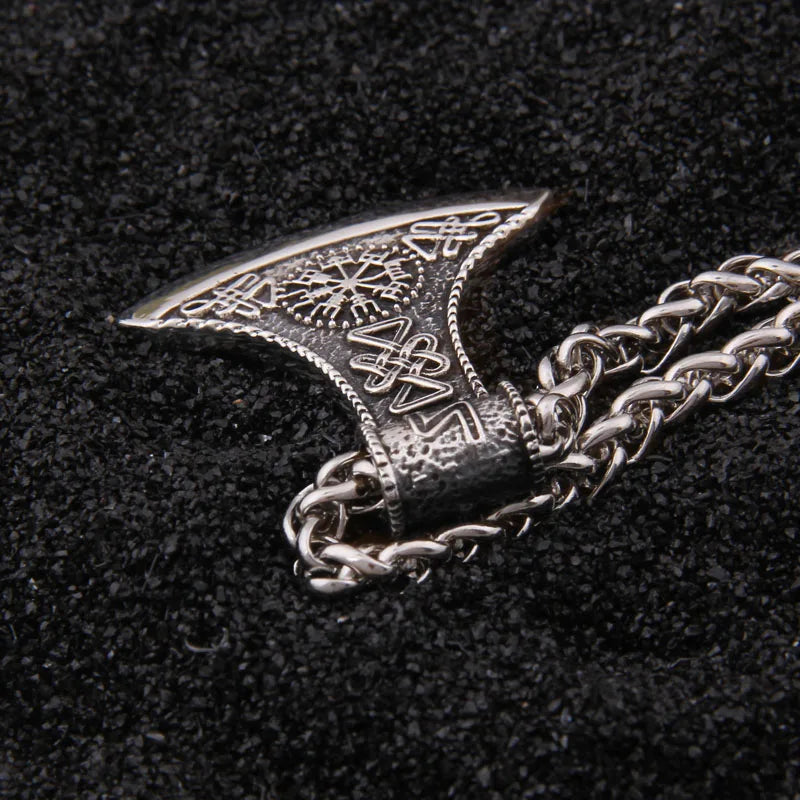 Oathbound Axe - Sterling Silver Vegvísir Pendant