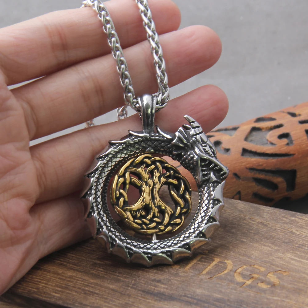 Jörmungandr of Life - Nordic Tree of Life Spinning Pendant